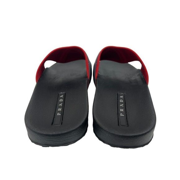 PRADA Sport Men's Black & Red Rubber White Logo Sandal Slides Size 10 - Picture 6 of 12